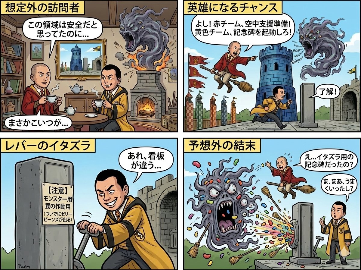 Comic / Storyboard - Four-Panel Manga: Judgment of the Ministry of Magic