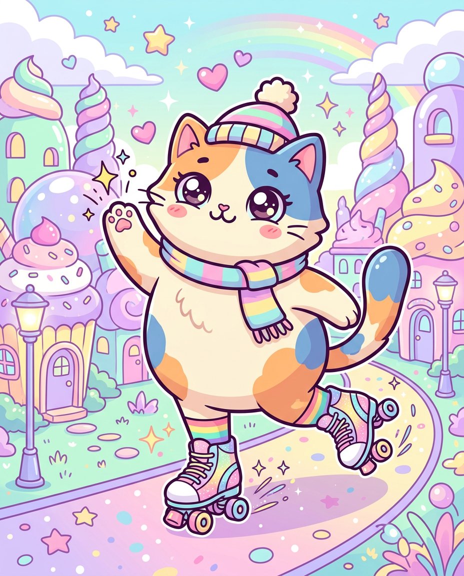 Social Media Post - Pop Surreal Kawaii Cat on Roller Skates