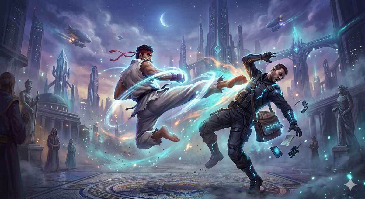 Game Asset - Ryu Performing Tatsumaki Senpukyaku on a Spy in Final Fantasy Style