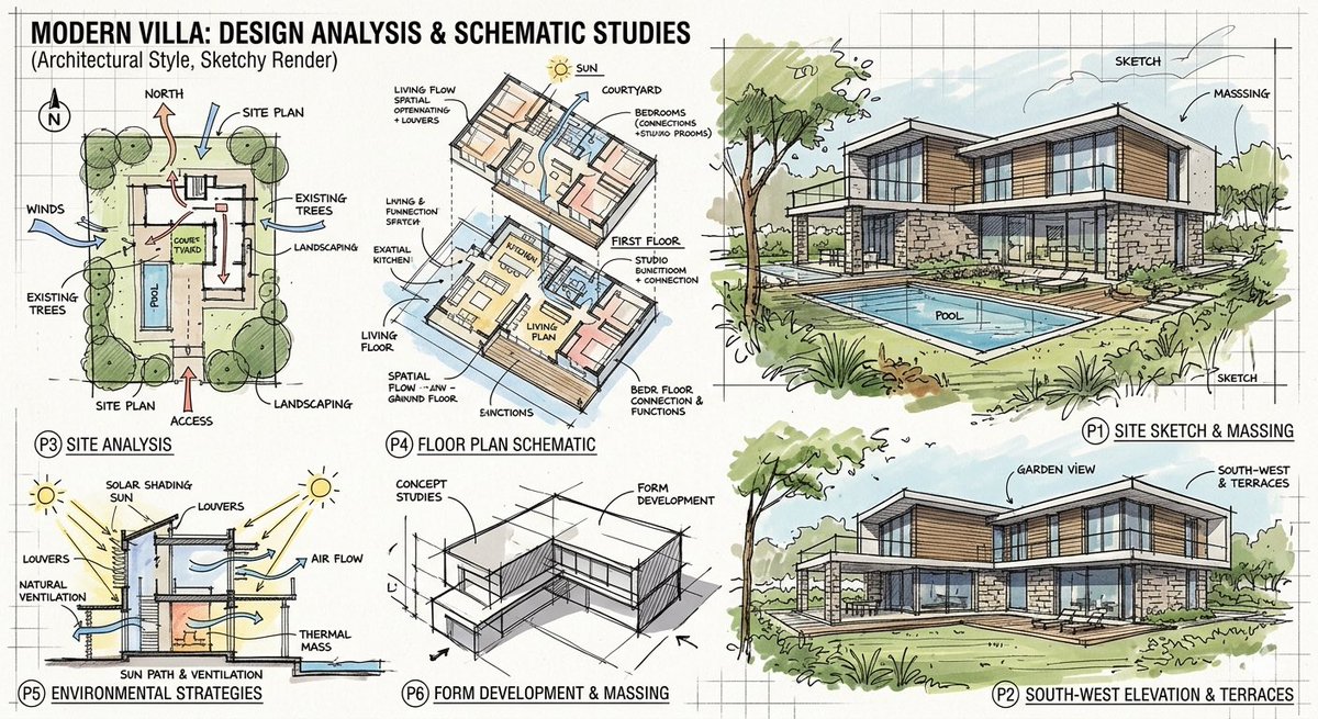 Infographic / Edu Visual - Prompt for a modern villa layout