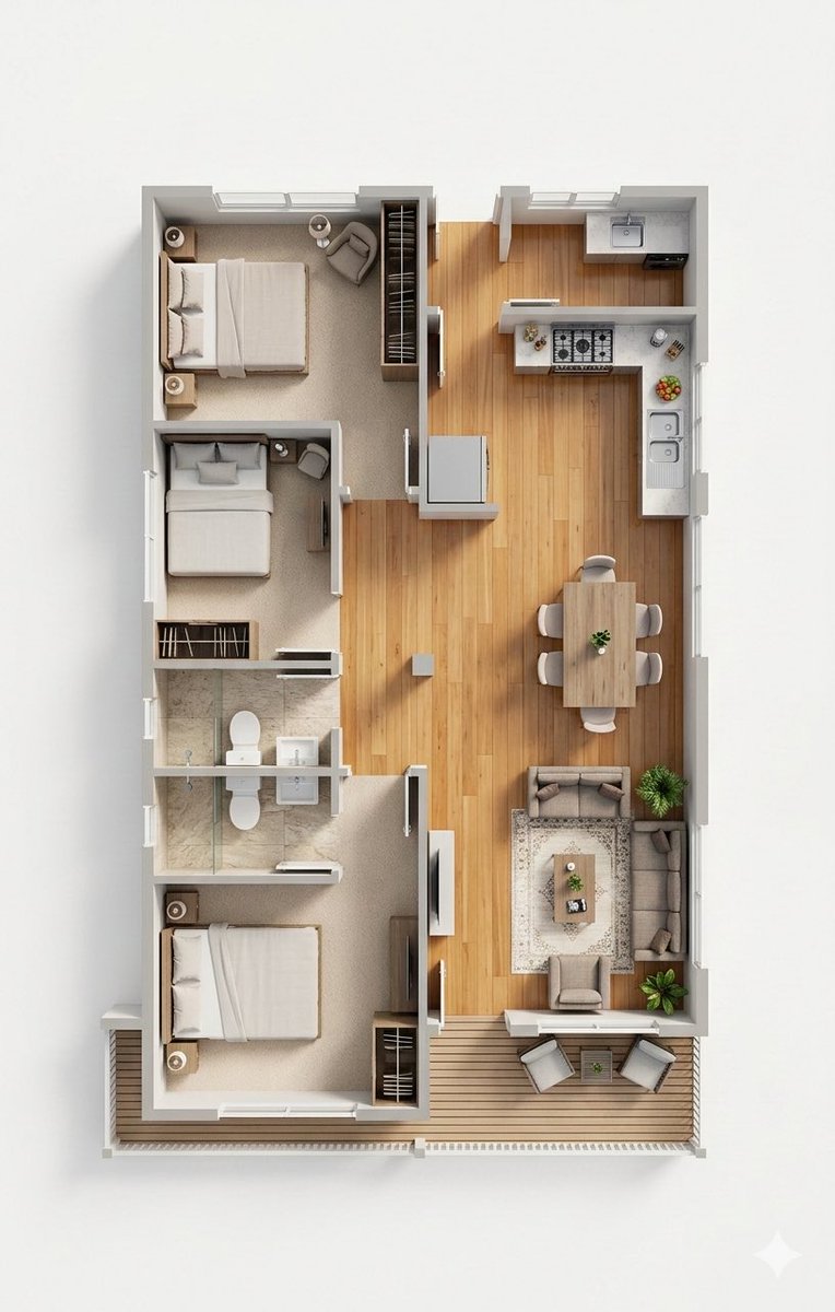 Infographic / Edu Visual - Photorealistic 3D Floor Plan Render with Furniture
