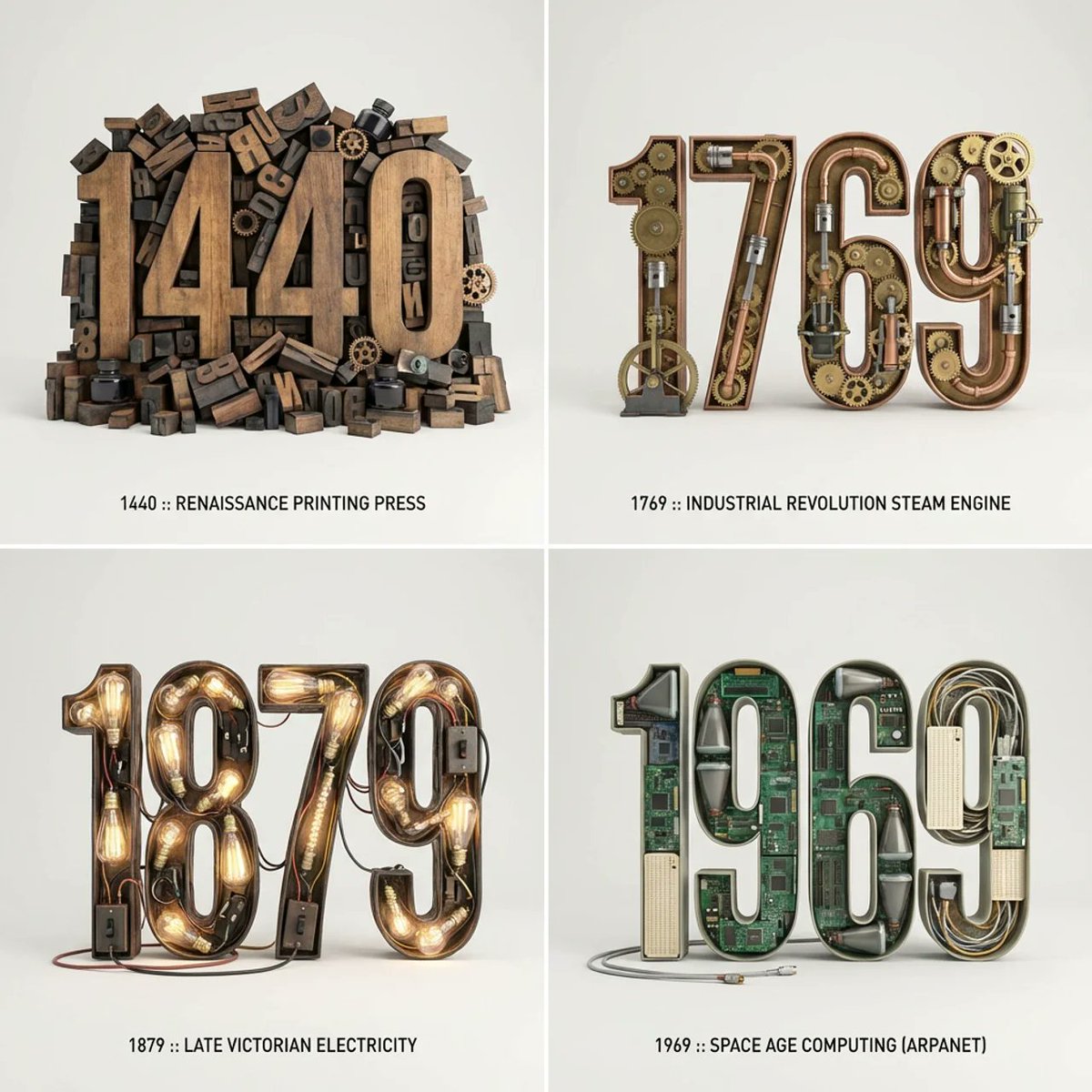 Infographic / Edu Visual - Typographic Sculpture of Historical Inventions