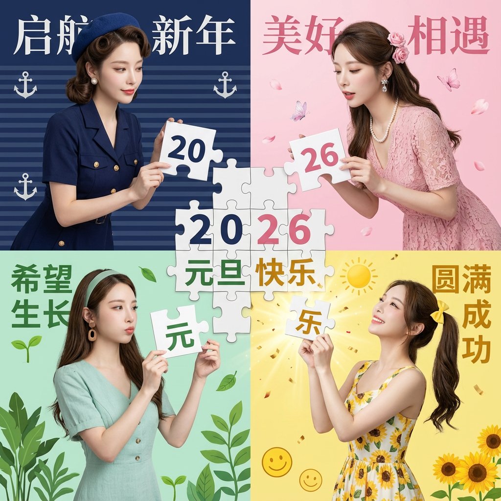 New Year's Day Special: Four-Panel Puzzle for 2026 Blessing