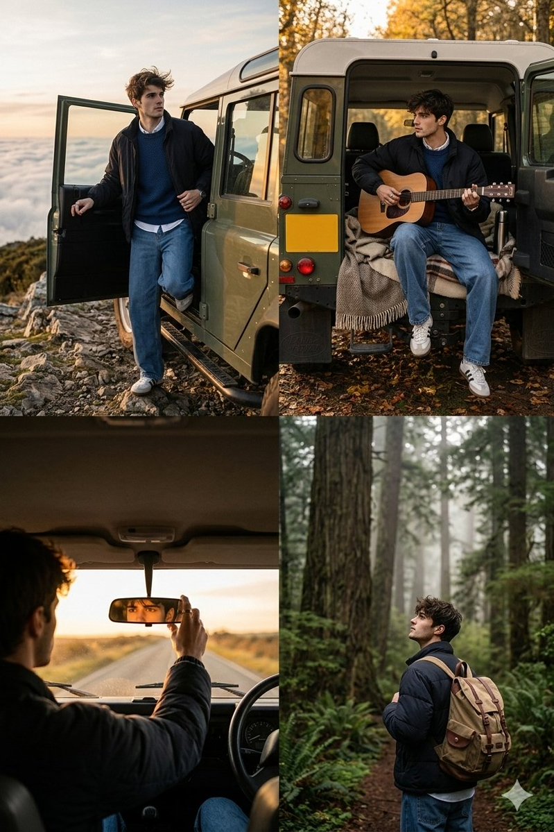 Product Marketing - Cinematic Road Trip Collage with Identity Preservation