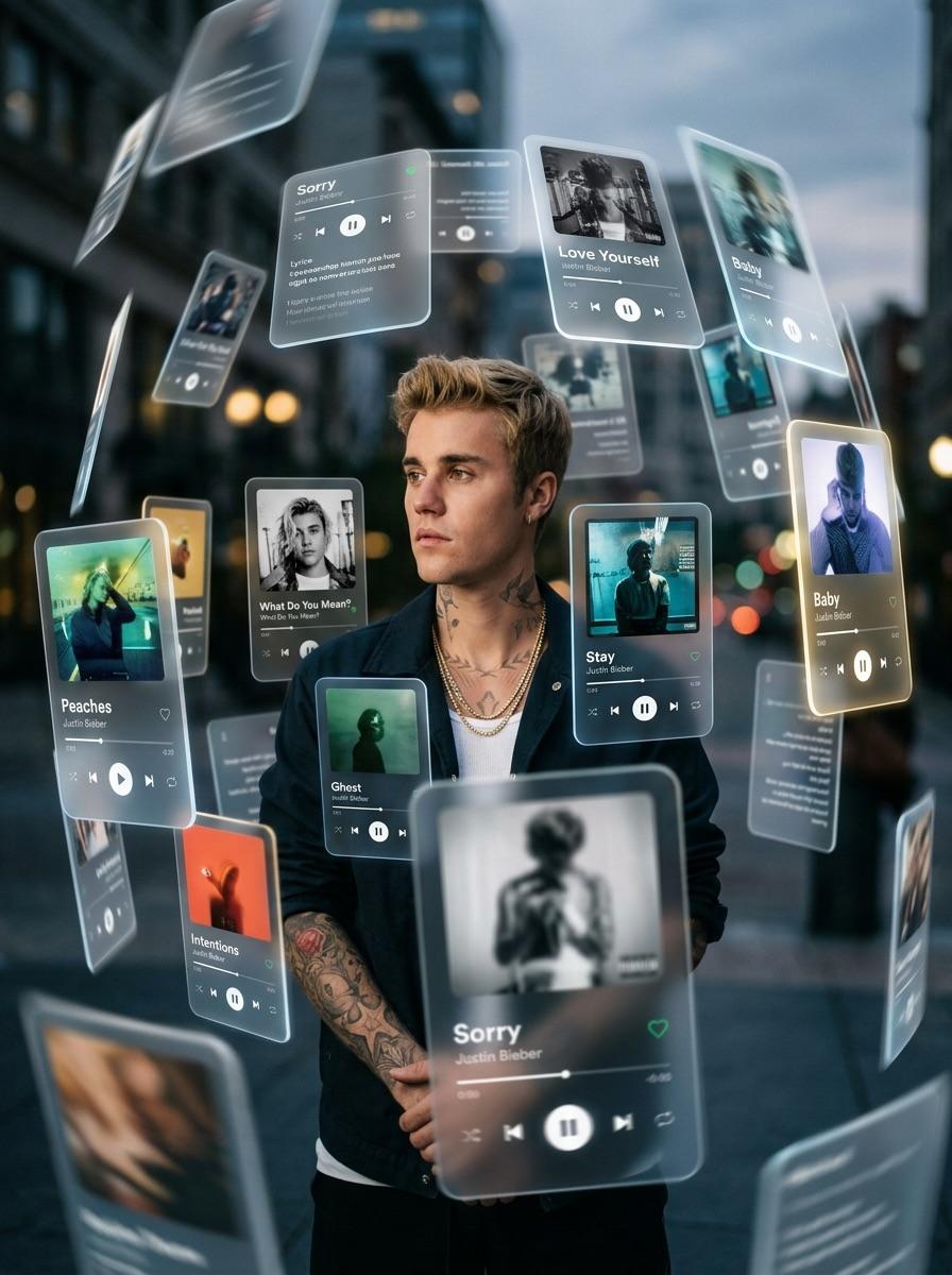 YouTube Thumbnail - Drake with Orbiting Glass Music Interfaces